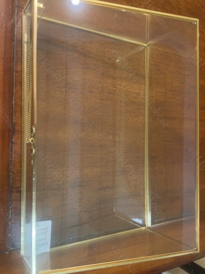 Glass and Brass Jewelry Box, Vintage, Copper-Edged, Transparent Organizer, Storage Case with Lock for Elegant Display