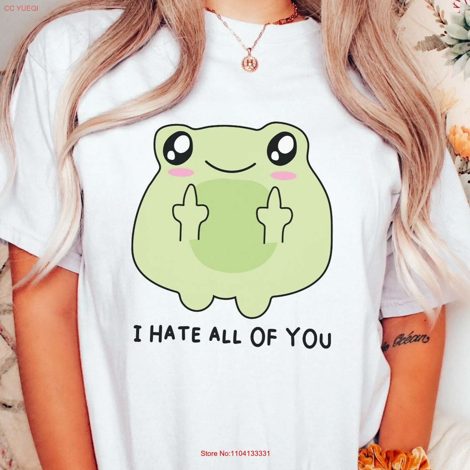 Camiseta "I Hate All of You" para mujer, camisa divertida de Amiga, teñida con el dedo medio, manga larga o corta de rana