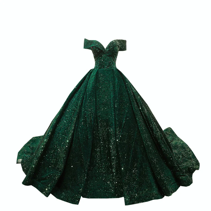 Neues schulter freies glänzendes Brautkleid mit Fantasy Trail Brautkleid sexy ärmellose rücken freie Pailletten elegantes Brautkleid