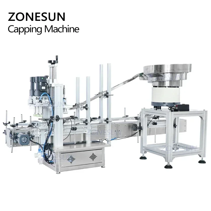 ZONESUN ZS-XG1870V Automatic Screw Bottle Capper Benchtop Caps Tightening Capping Machine Line With Vibratory Bowl