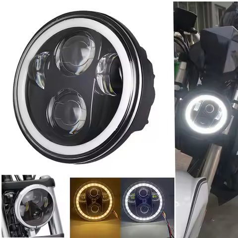 5.75 Inch Black Halo Angel Eyes LED Headlight For Harley Sportster 1200 883 Street 500 750 5-3/4" Projector Round Headlamp