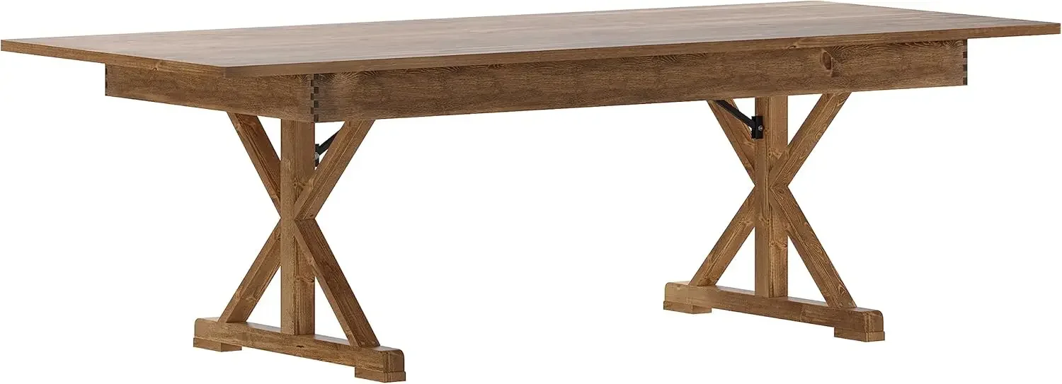 Hercules Folding Farmhouse Dining Room Table with X Legs, Commercial Grade Rectangular Solid Pine Farm Table