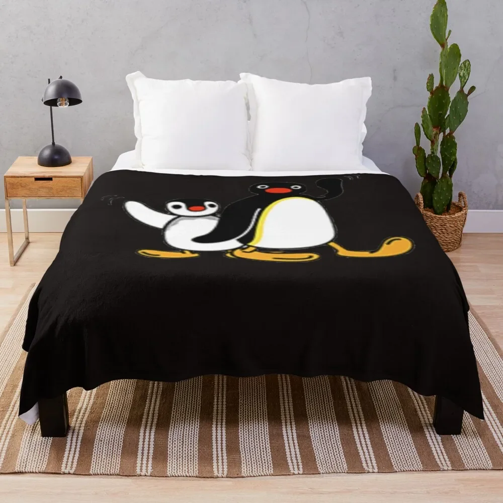 Angry Pingu waving penguin Cute funny Tshirt Classic . Throw Blanket Soft Plush Plaid Flannels Blankets