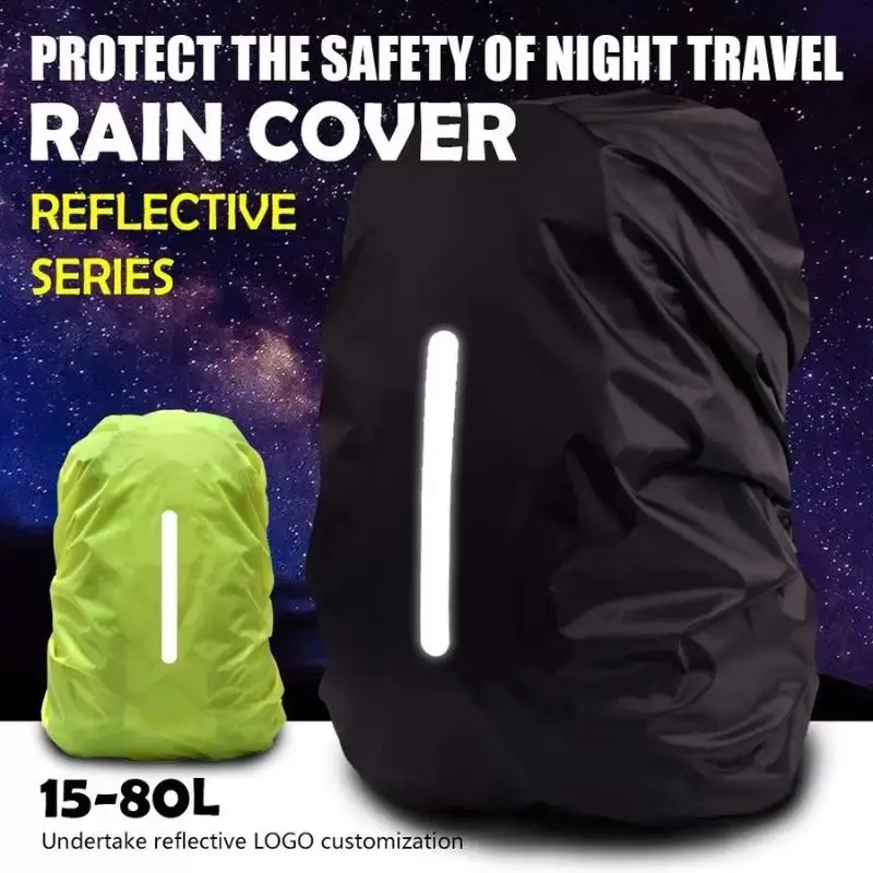 Reflective Waterproof Backpack Cover 15-65L Adjustable Durable Rain Protector for Hiking Camping Cycling Trekking Outdoor Sport