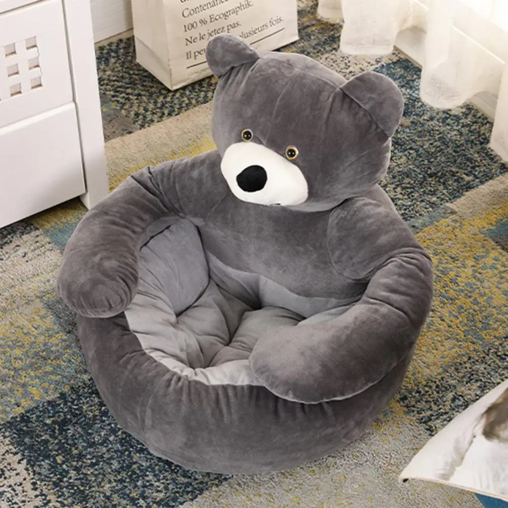 Soft Pet Sofa Dog Bed Plush Fabric Plush Teddy Bear Dog Bed with Armrests Cozy Cat Sofa Bed Non-slip Washable Cuddle for Cats