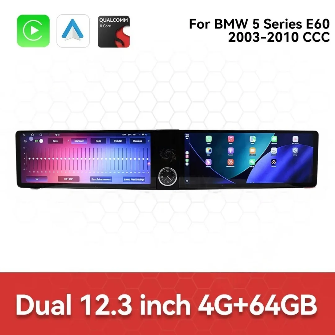 

Qualcomm Android 13 Dual 12.3 Inch HD Touch Screen For BMW 5 Series E60 2003-2010 CCC Wireless CarPlay GPS Navigation Car Radio