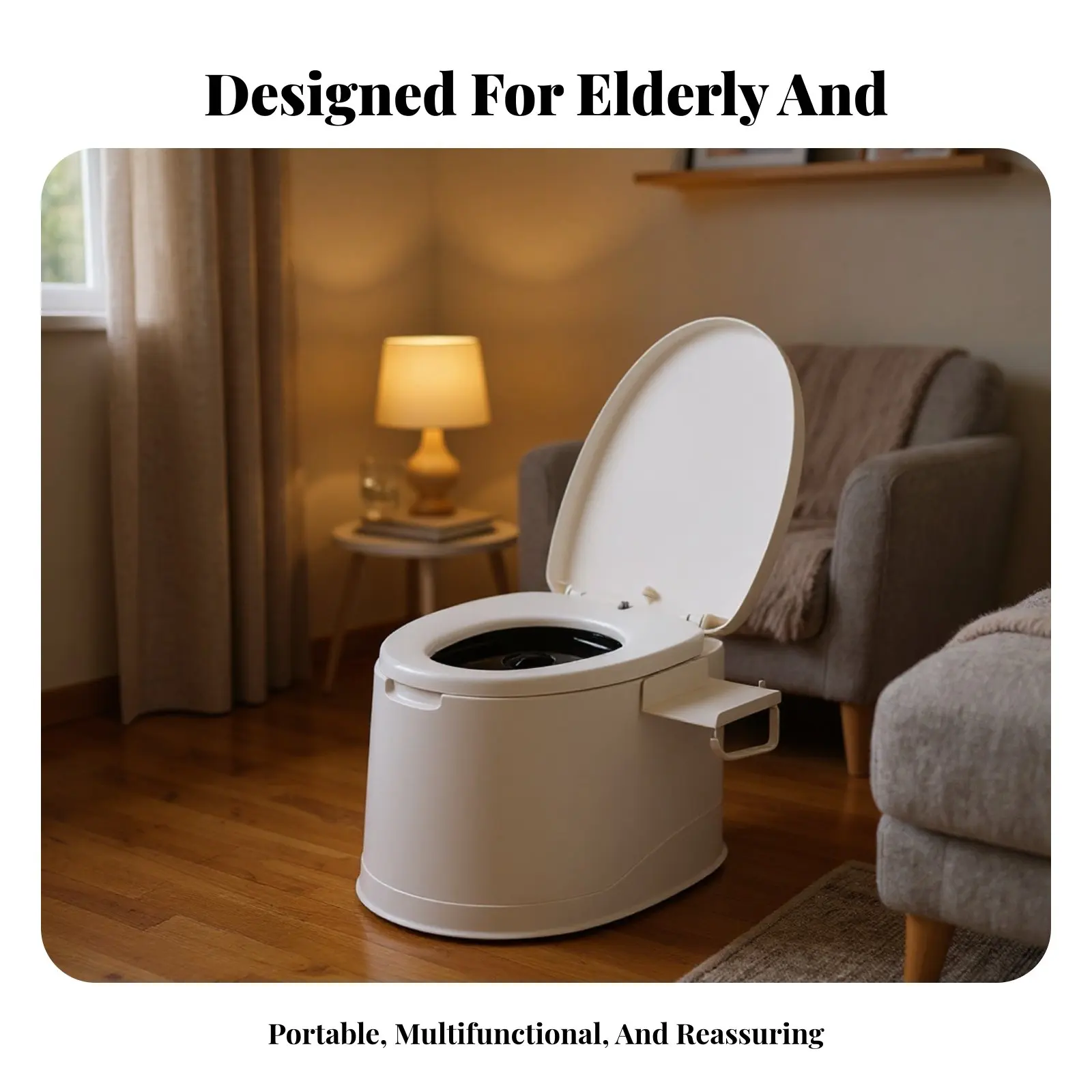 

Portable Potty with Inner Container Easy to Clean Commode Chair Comfortable Seat Odor-Containing Lid for Supportgivers