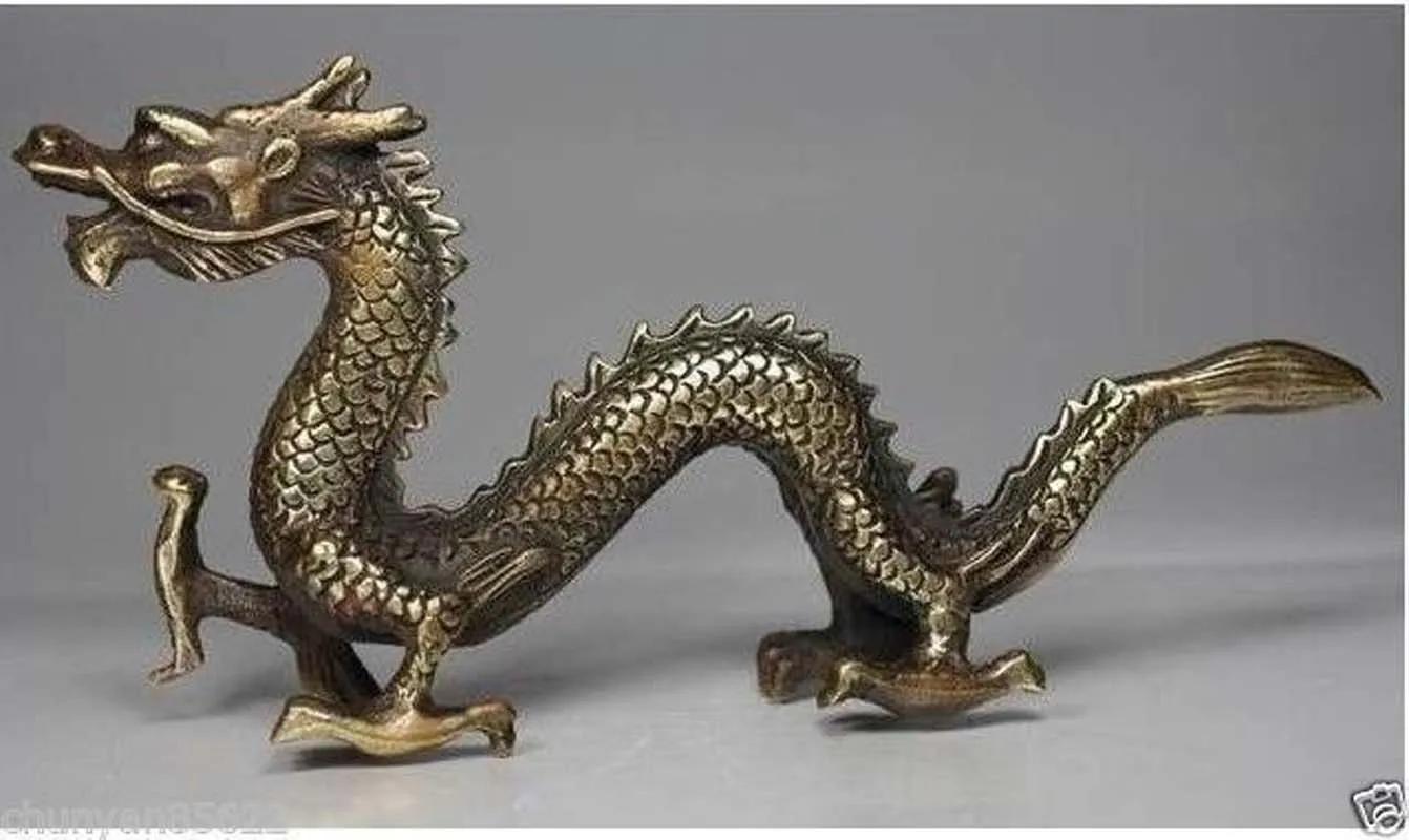 collectables Hand Made Asian carved Bronze Brown Patina Dragon Beast statue