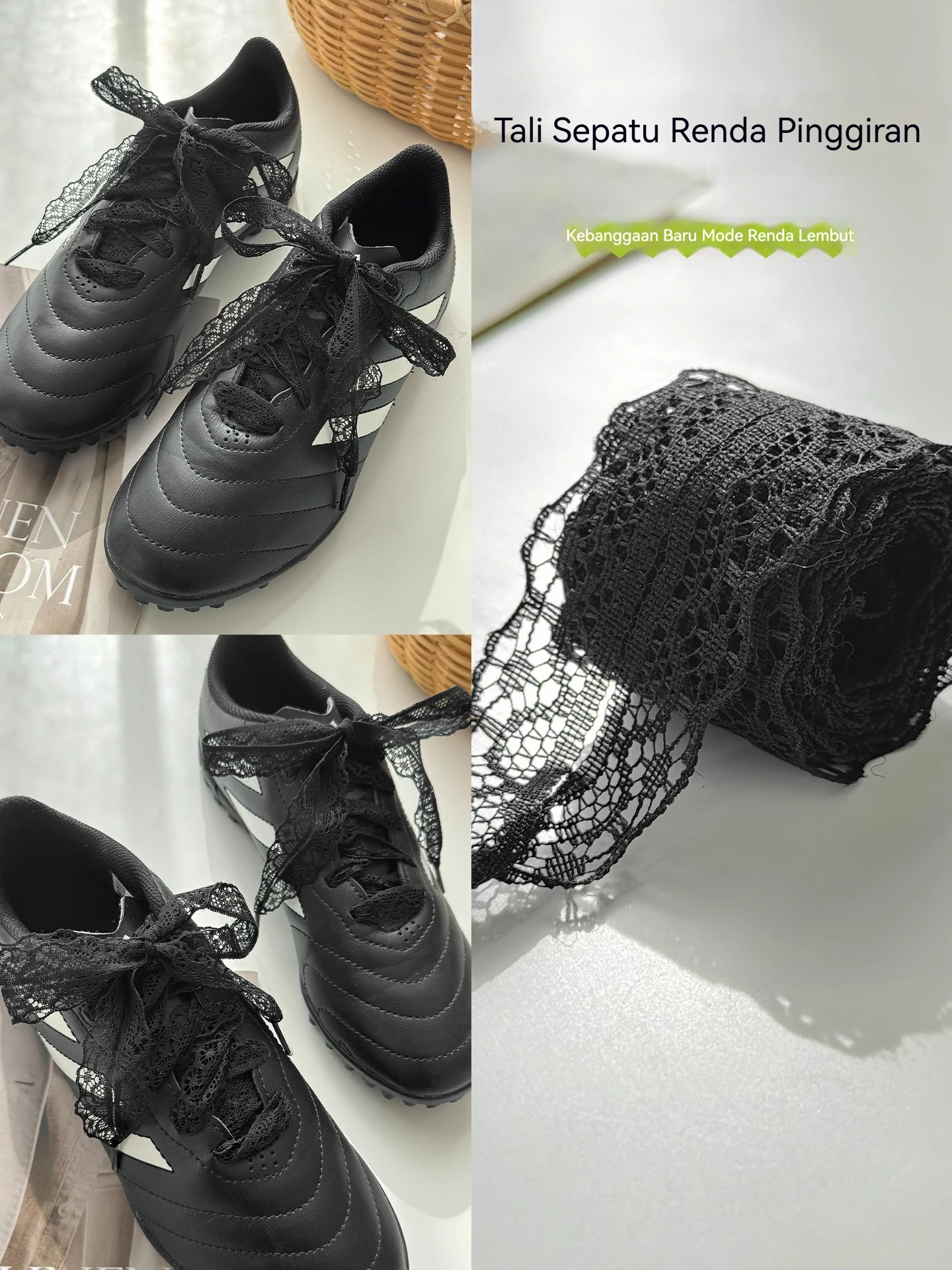 1 Pair Fancy Flat Braided Lace Shoelaces 2.9cm Width Black White Silk for Ballet Sneakers And German Training Shoes