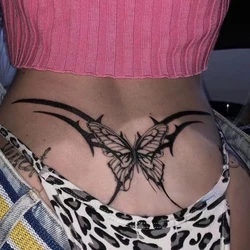Butterfly Totem Waterproof Temporary Tattoo Stickers Female Waist Sexy Black Art Fake Tattoo Abdominal Scar Tatouage Temporaire