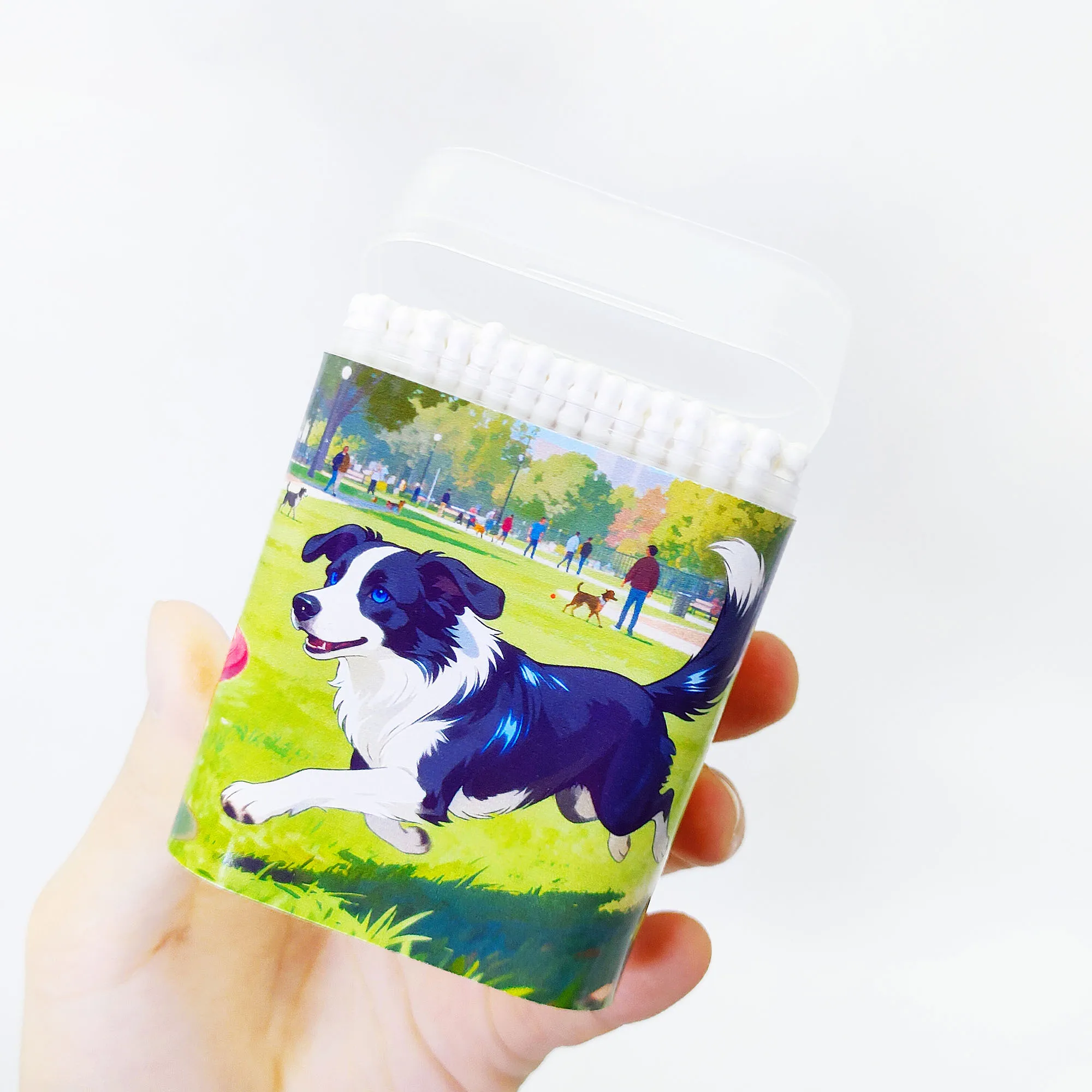 400 pezzi di lumache a doppia testa a tema animali, bastoncini di cotone rotondi e sottili, bastoncini di cotone a tema per cani da compagnia con bordo collie.