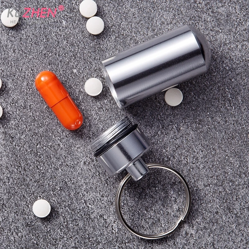 1PC Medicine Box Health Care Waterproof Aluminum Pill Box Case Bottle Cache Drug Holder For Traveling Camping Container Keychain