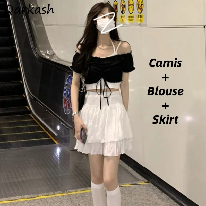 Dress Sets Women Design Camis Skirt Blouse Ladies Elegant Street Wear Korean Style Summer Young Peppy Casual Chic Daily Simple