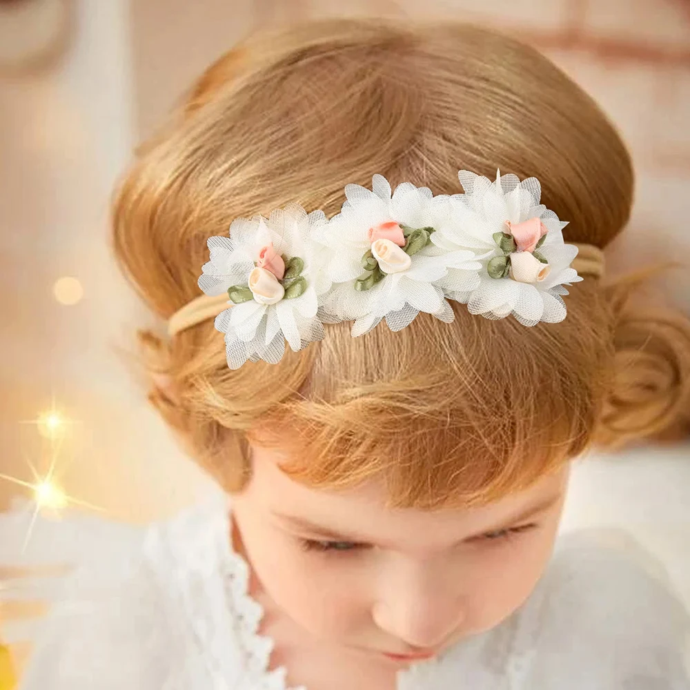 2PC Baby Soft Elastic Floral Lace Headband Baby Hair Accessories Headwear Kids Headband Children\'s Headbands No Paper Cardr