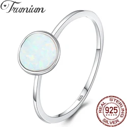Trumium 925 Steriling silver Round Opal Stone Rings for Women Vintage Simple Ring Anniversary Wedding Gift Trendy Jewelry