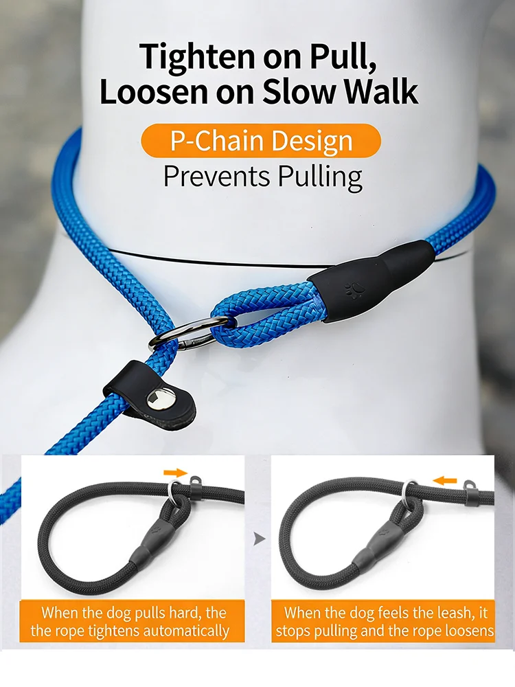 Dog Leash Slip Chains Collar Leads Strong Heavy Duty Nylon Rope No Pull Pet Training Leash for Small Dogs Puppy Traction Rope