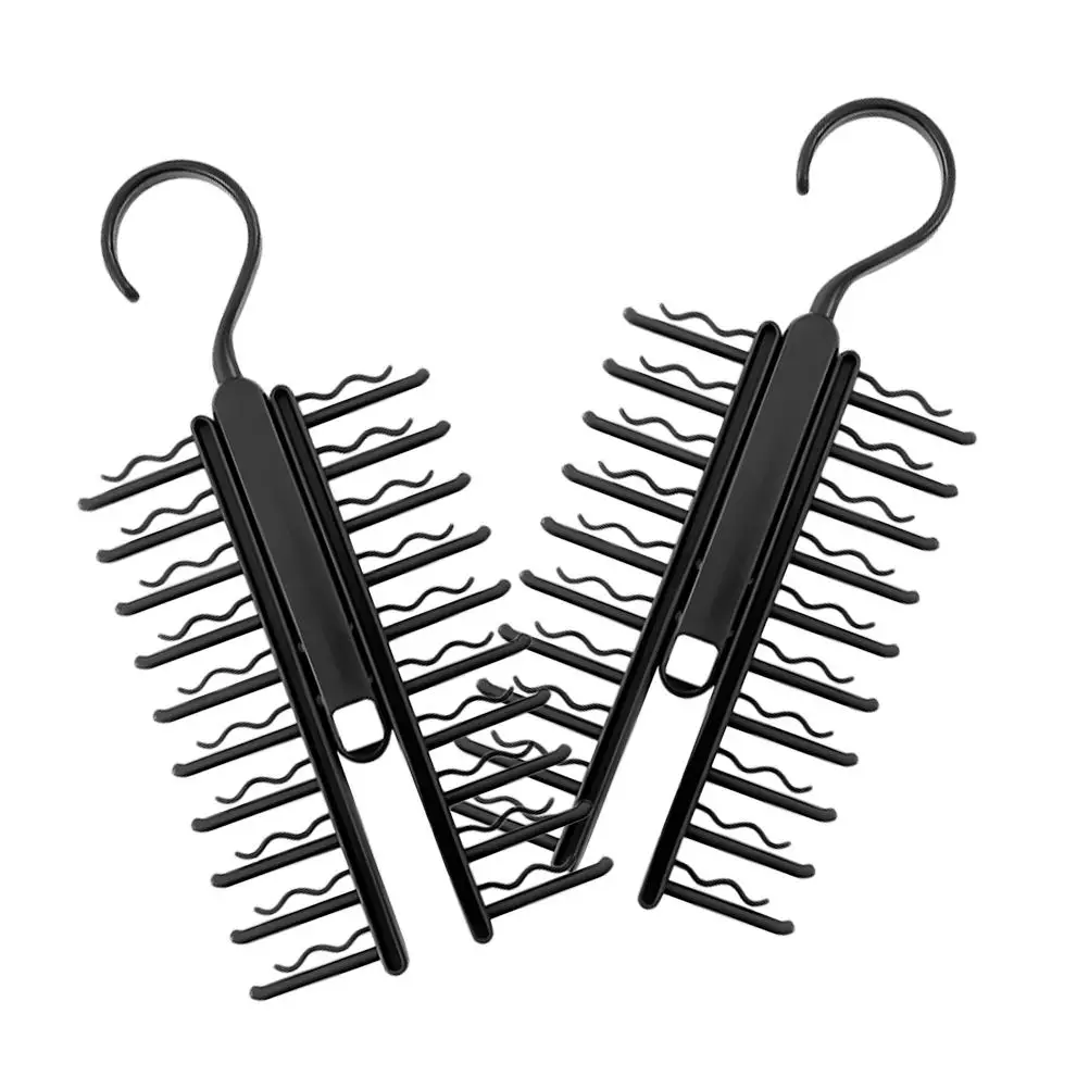 

2pcs Tie Belt Scarf Hanger 20 Slots Large Capacity Foldable Black PP Material Home Closet Storage Wardrobe ganizer