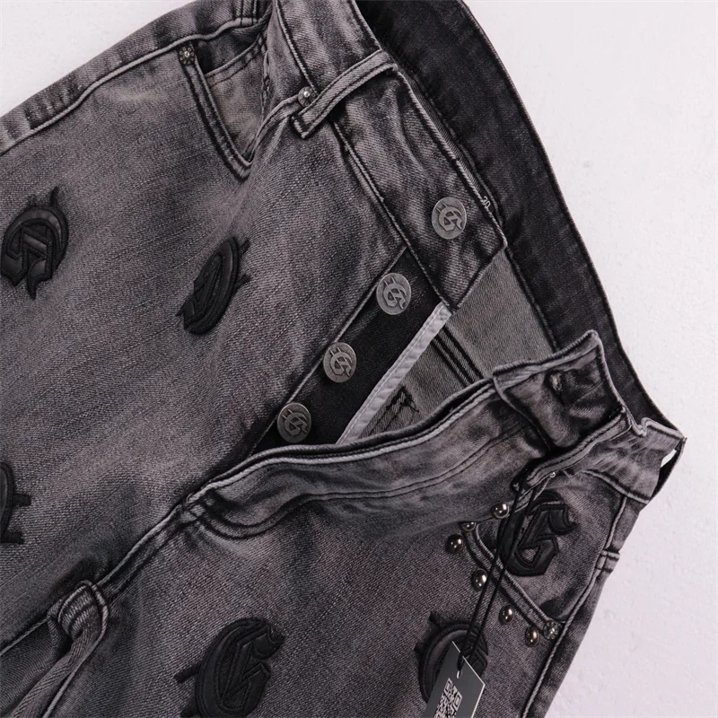 Fashion Denim Shorts Letter Logo Applied Embroidered Trourers Loose Summer Jeans Men's Women's Five-inch Straight Pants