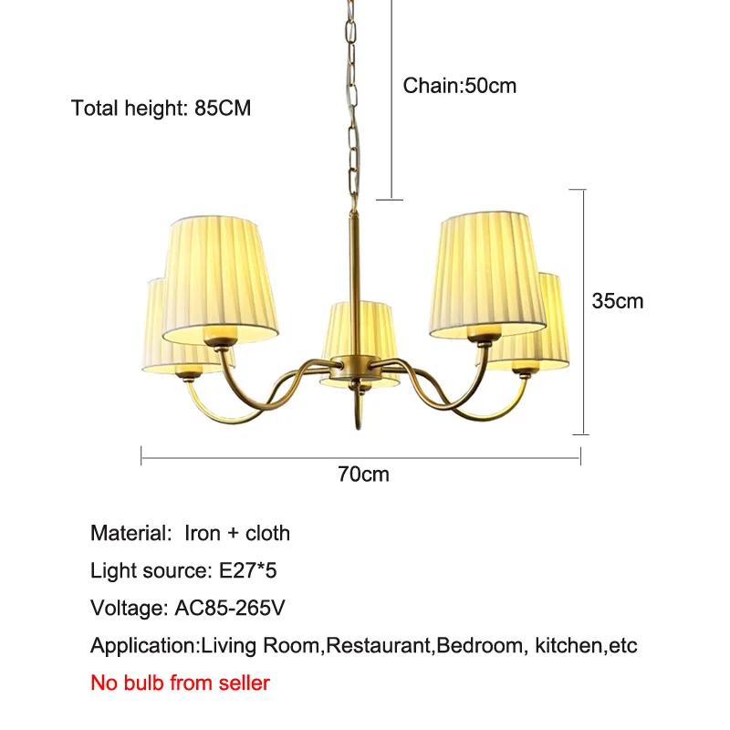 الشمال القماش النسيج قلادة ضوء الأمريكية الريفية غرفة المعيشة غرفة نوم المنزل ديكو قلادة مصباح 6 رؤساء مصابيح متدلية ذهبية #3