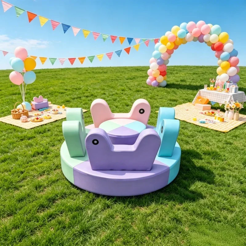Nice pink Lilac Pastel Motorized Animal Kids Birthday Rental Party Soft Play Merry Go Round Soft Play White Soft Play Carousel