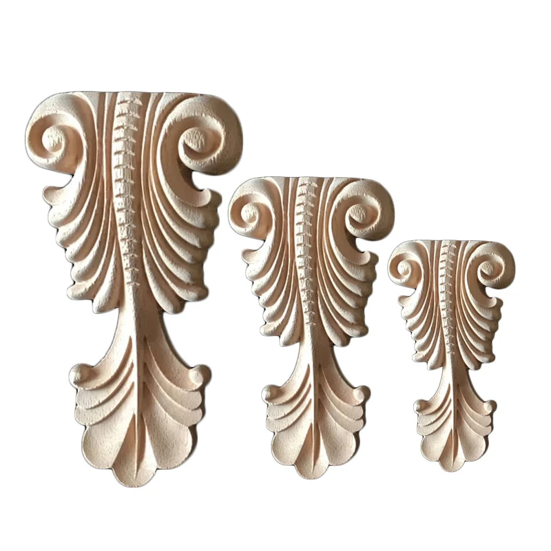 10-17cm Vintage Decorative Wood Appliques Unpainted Carved Flower Onlay Decal Corner Home Furniture Door Decor Crafts Figurine