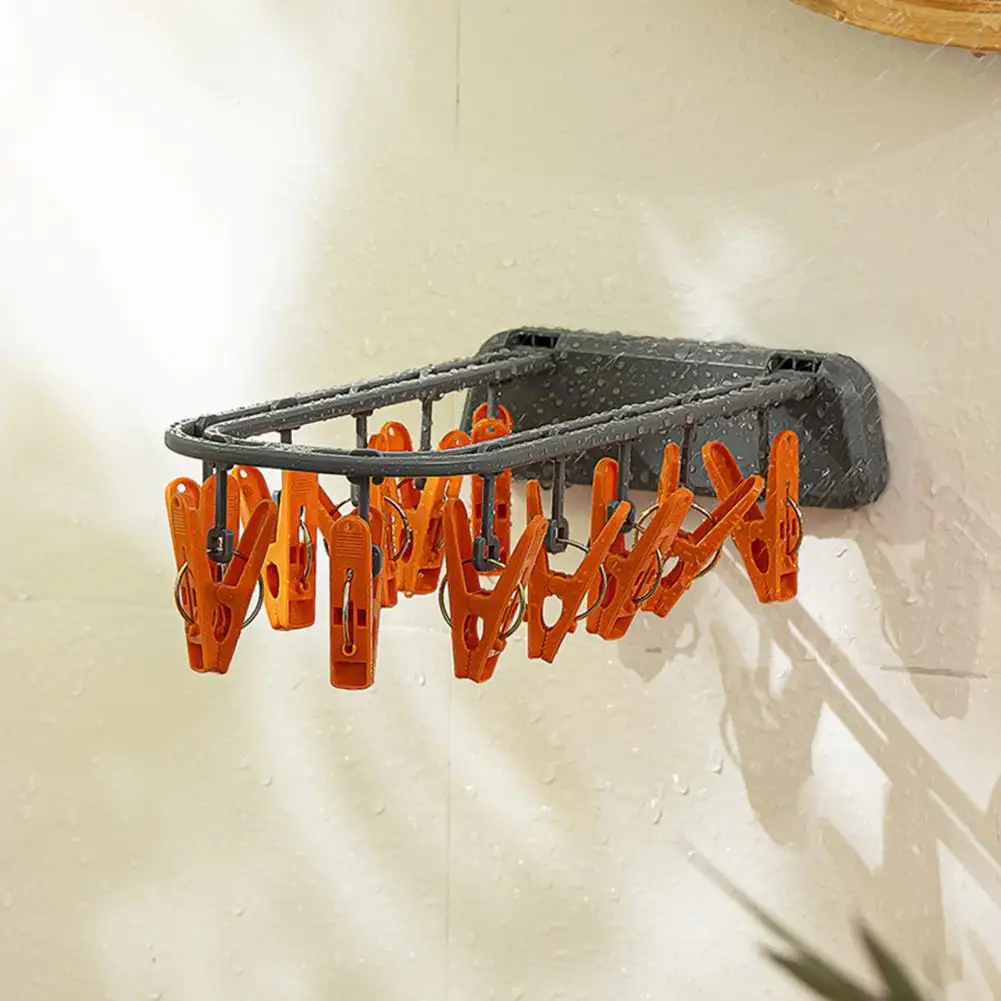 Socks Drying Rack Wall-Mounted Multiple Clips Strong Load Bearing Windproof Foldable Hanger Drying Clip Household Supplies