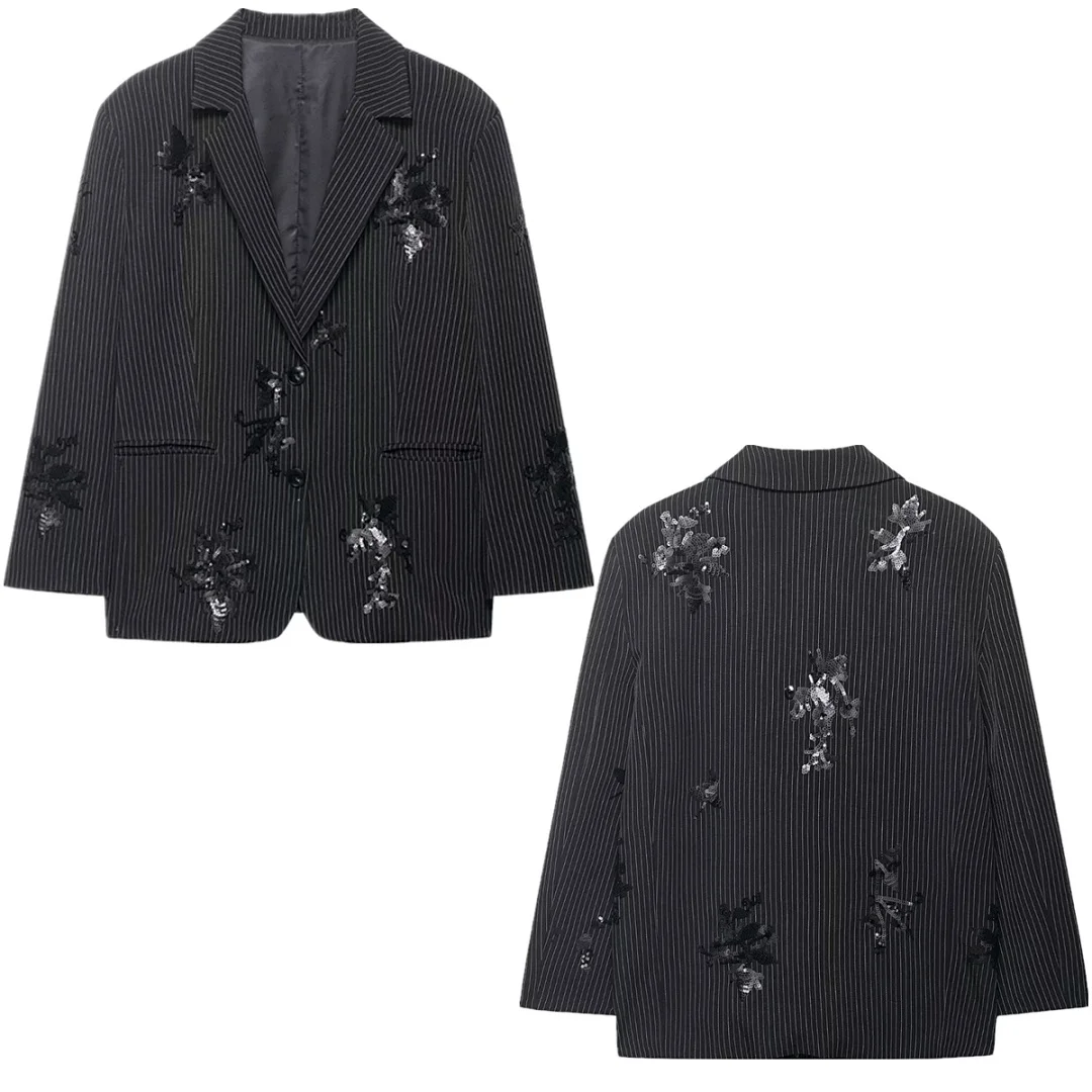 

Jenny&Dave Minimalist Striped Sequin Embroidered Casual Suit Jacket Women's Jacket Woman Clothes Blazer Woman Blazer Mujer Tops