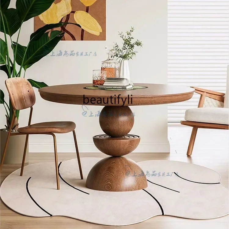 A53 Solid wood dining table American rural round primary color retro dining table simple size apartment