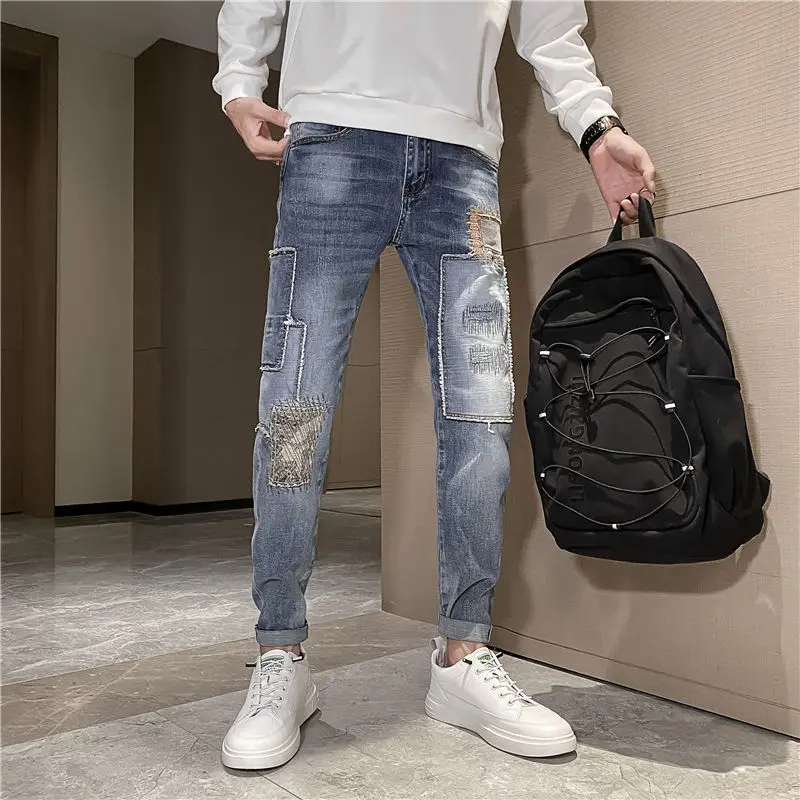 กางเกงยีนส์ผู้ชายกางเกงAesthetic Original DesignerยืดY2k Streetwear 2025 ฤดูใบไม้ร่วงเกาหลีXs Tapered Manคาวบอยกางเกง