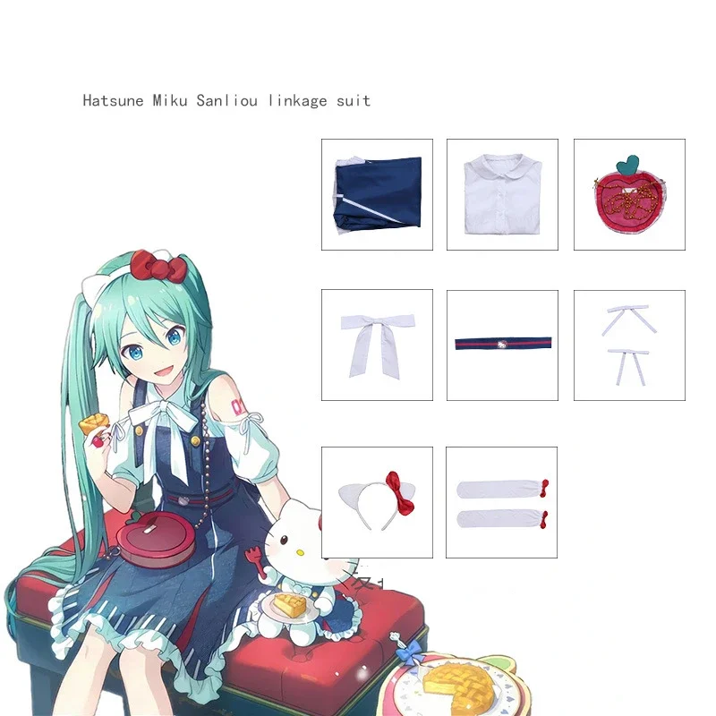 Miku anime vestido de princesa de moda disfraces cosplay linda Miku chica azul blanco uniforme falda conjunto disfraces de escenario de Halloween para mujeres