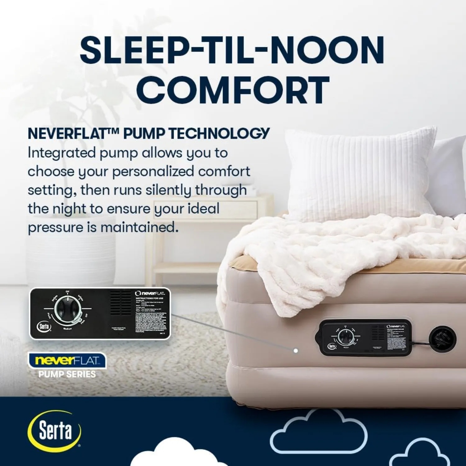 Serta Raised Air Mattress with Never Flat Pump | Luxury Inflatable Mattress with Built in Air Pump to Ensure a Good Night’s Rest