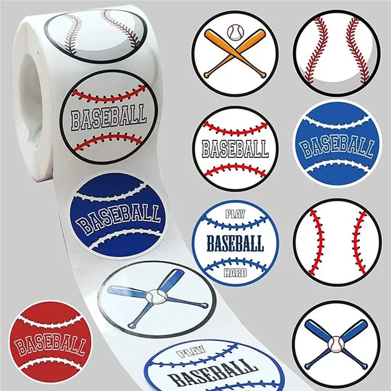 1 Roll/500Pcs Baseball Stickers 1.5Inch Baseball Labels Roll Stickers For Baseball Party Supplies Decorations Favors-AEF7