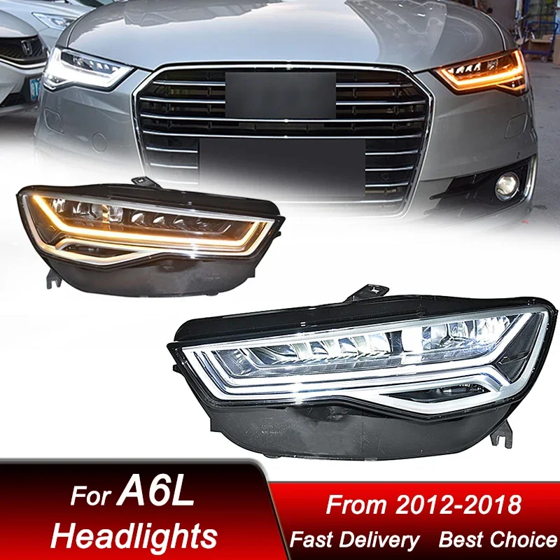 

Поп-автомобильные фары для Audi A6 A6L C7 2012-2018, полностью светодиодные фары в сборе, обновление, комплект аксессуаров для линз проектора с высокой настройкой