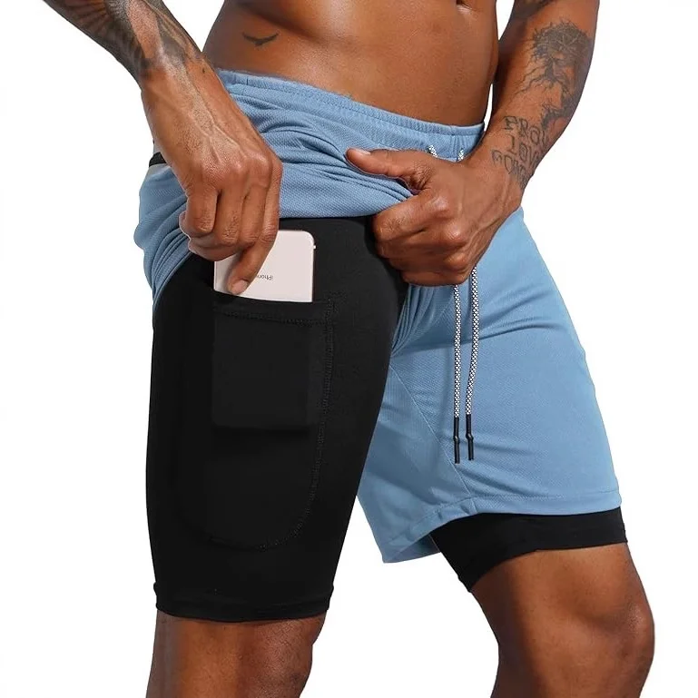 Men's Quick Dry Fitness Shorts Breathable Sport Pants Summer Lightweight Running Trousers Polyester Fiber Knee-Length Shorts