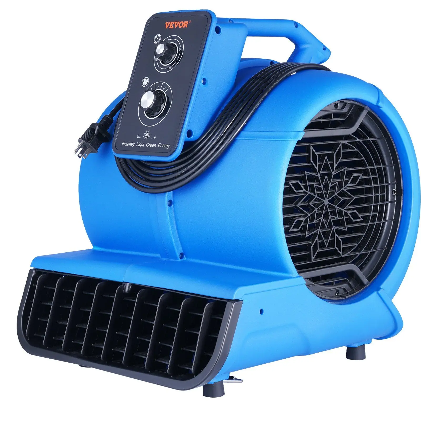 

1/2 HP Floor Blower – 2600 CFM, 4-angle airflow, timer function. ETL-listed for janitorial, home & commercial drying/cooling.
