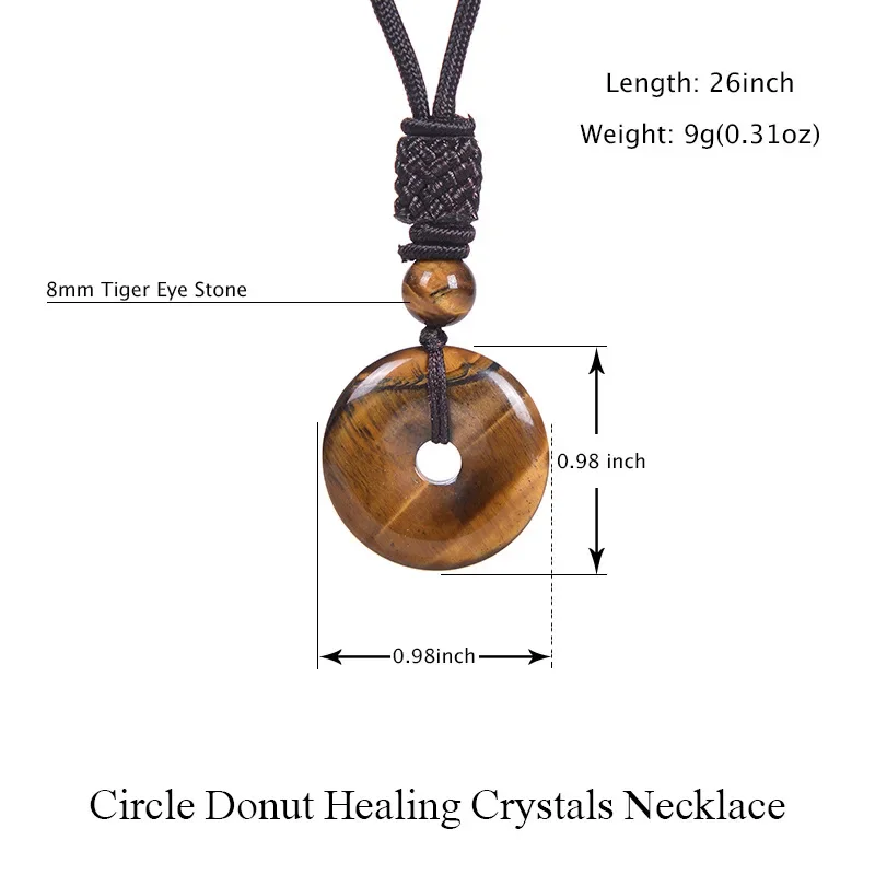 1 Piece Natural Chakra Amethyst Tiger Eye Stone Safety Buckle Pendant Amulet Fashion Jade Circle Donut Healing Crystals Necklace