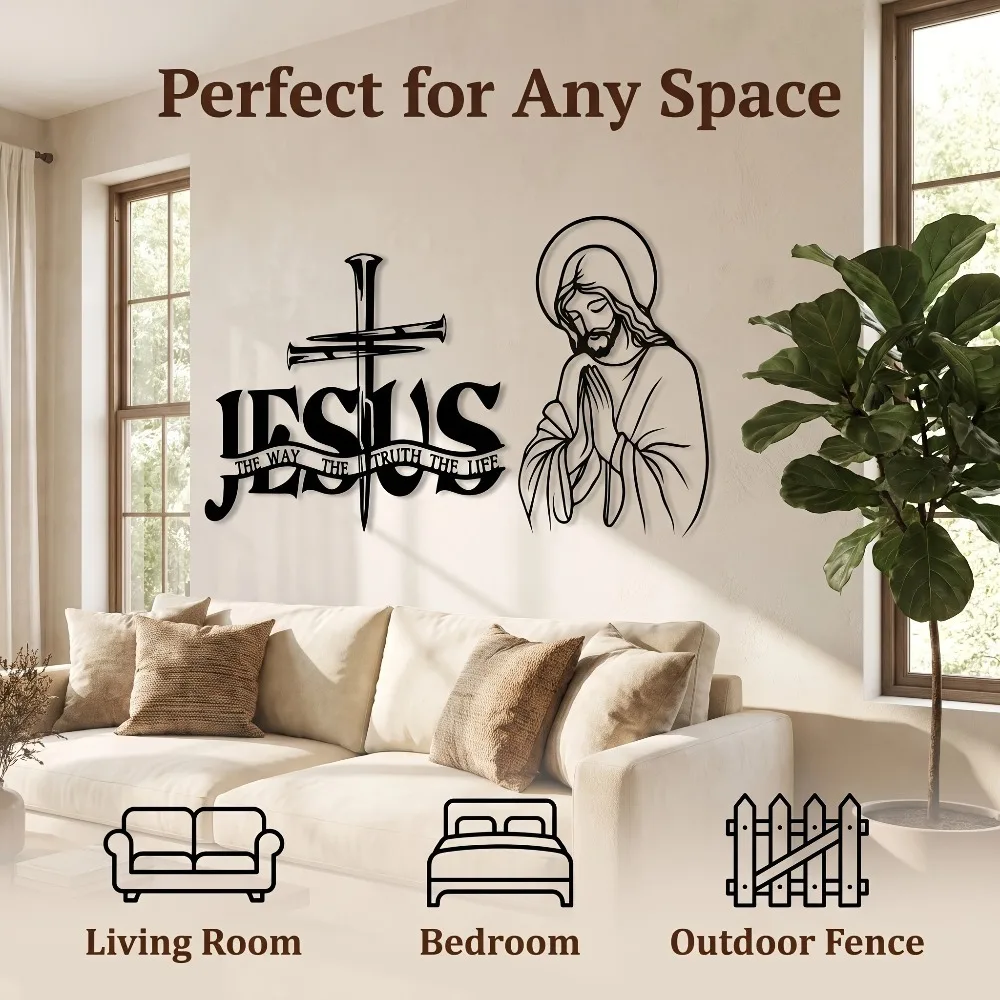 CIFBUY Metal Wall Art Christian Path Truth Prayer Silhouette Rustproof Indoor Hanging Ornament Black Iron Home Decor