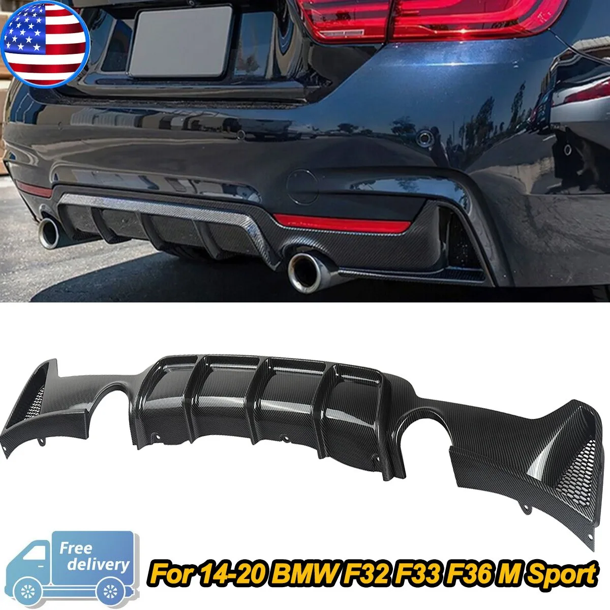 

Rear Bumper Diffuser For BMW F32 F33 F36 4-Series 435i 2014 2015 2016 2017 2018 2019 2020 M Sport Carbon Look matte gloss black