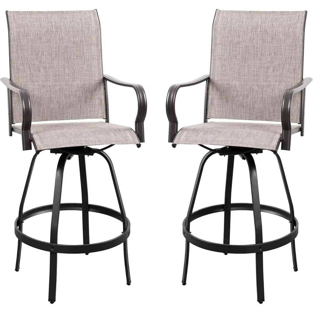 

All Weather Metal Textile High Swivel Bar Stools, Outdoor Bistro Set for Backyard, Lawn, Garden, Balcony, Taupe