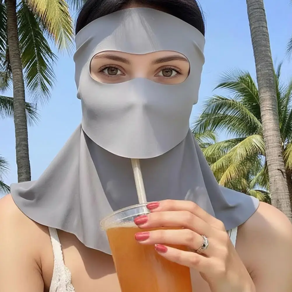 

Women Sun Protection Face Mask With Drinking Hole Ice Silk Cooling UV Block Neck Cover For Cycling Outdoor Summer Accessories