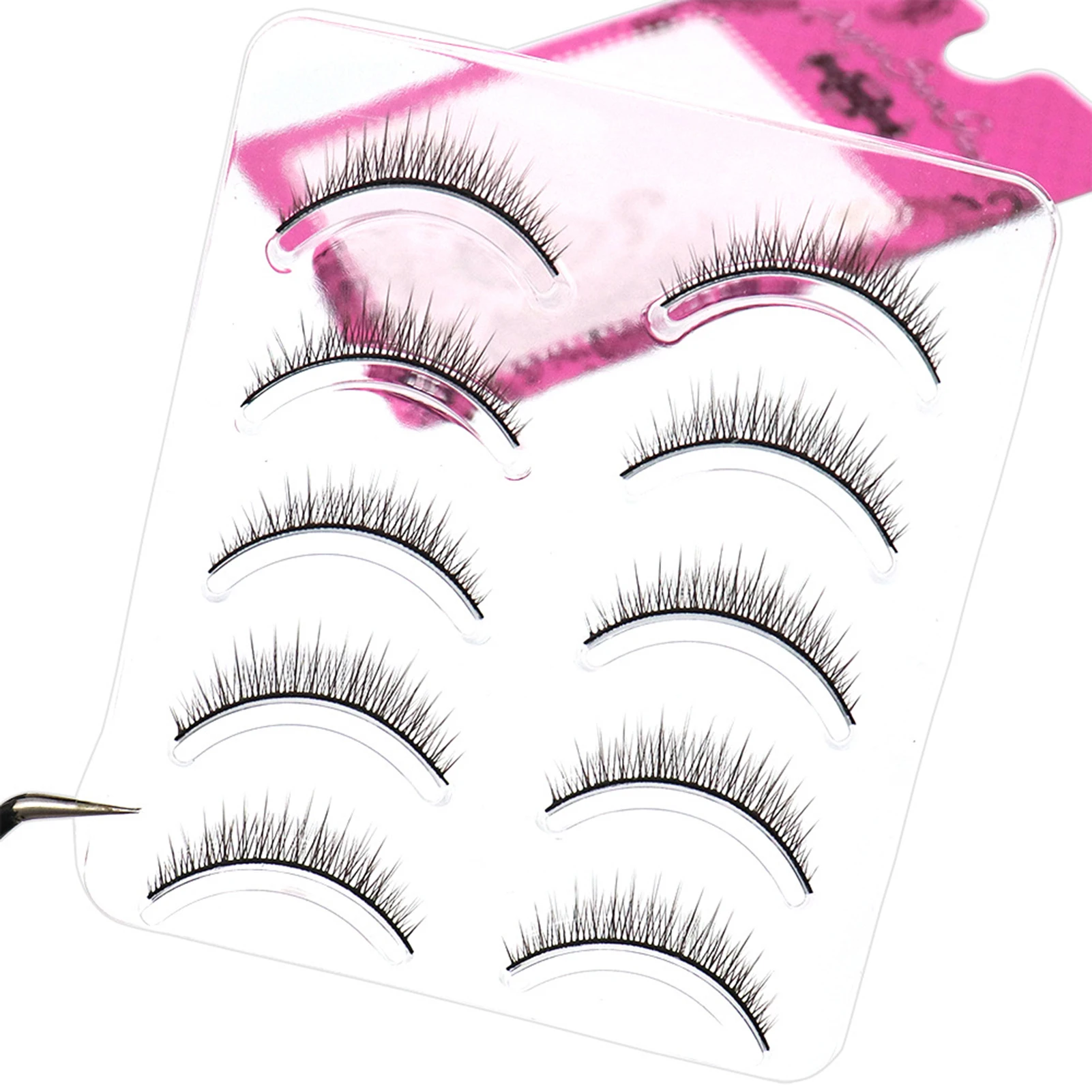 5ペア入りフルストリップつけまつげ 韓国風 DIY コスプレ ドールアイ ふんわりまつげ ナチュラル ソフト つけまつげ メイクアップ用品