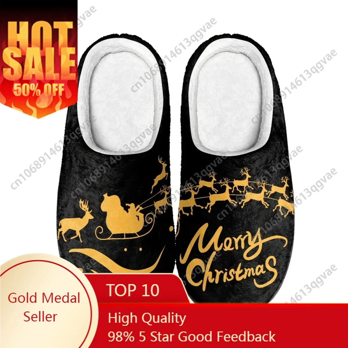 

Christmas Elk Pulling A Sleigh Santa Claus Home Cotton Slippers Mens Womens Teenager Plush Bedroom Keep Warm Custom Slipper