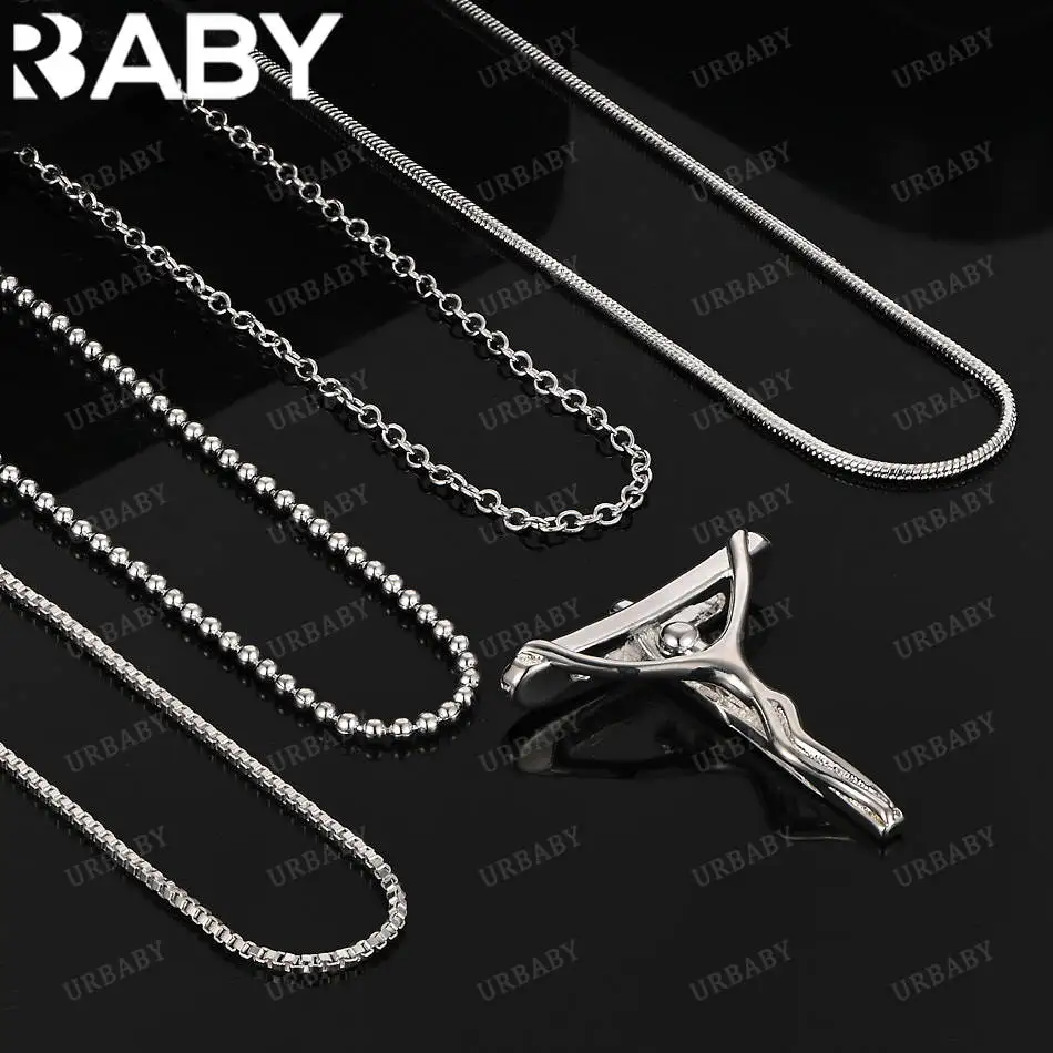 

URBABY 40-75cm 925 Sterling Silver Jesus Cross Pendant Necklace For Women Men Charm Trend Birthday Gifts Fashion Party