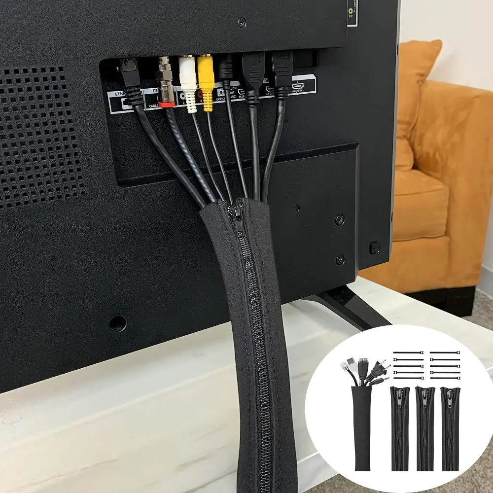 

Data Cable Cable Management Sleeve Neoprene Computer Network Cable Organizer with Zipper for PC Cable Storage Cover