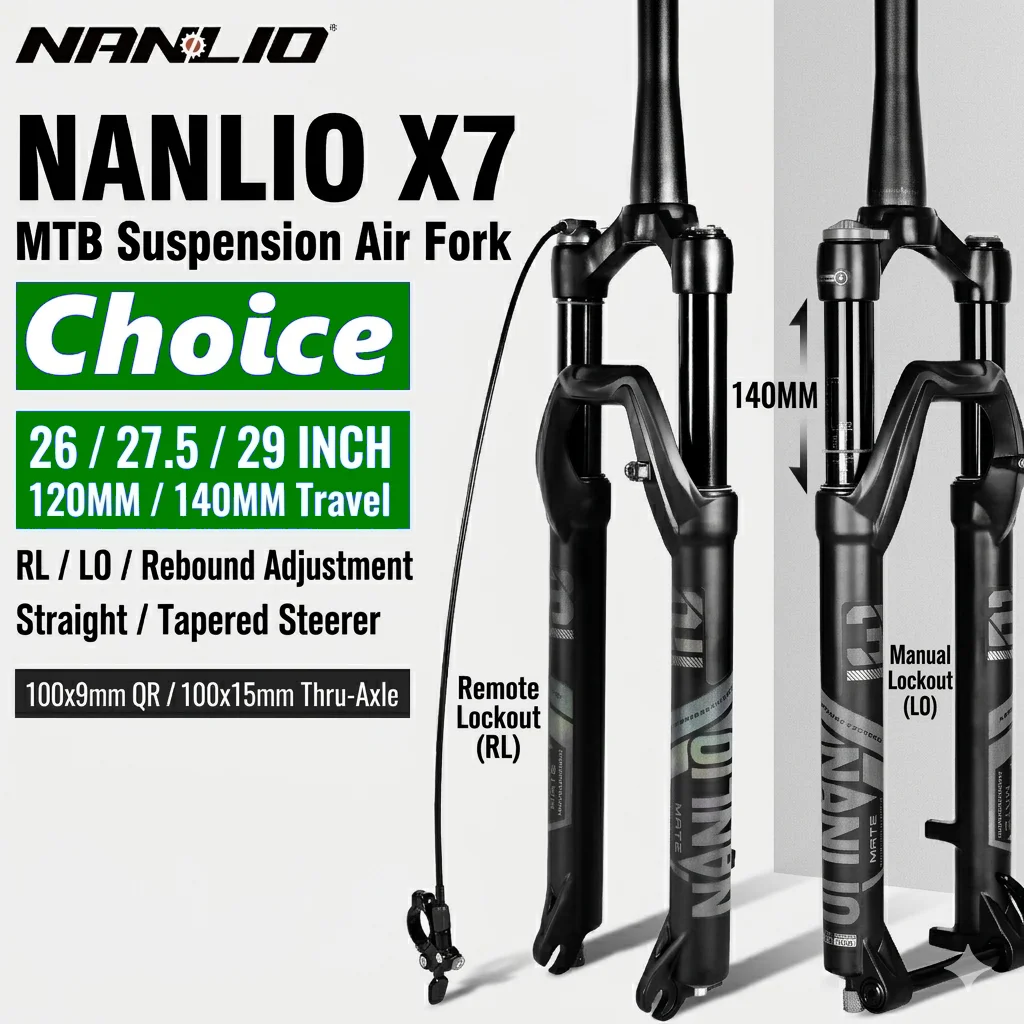 

NANLIO X7 MTB Bicycle Suspension Air Fork Rebound Adjust 26 27.5 29 Inch 120 140MM Travel Straight Tapered RL LO Mountain Bike