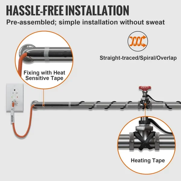 شريط حراري أنبوبي بطول 60 قدمًا و5 وات/قدم لحماية التجميد، 120 فولت #6