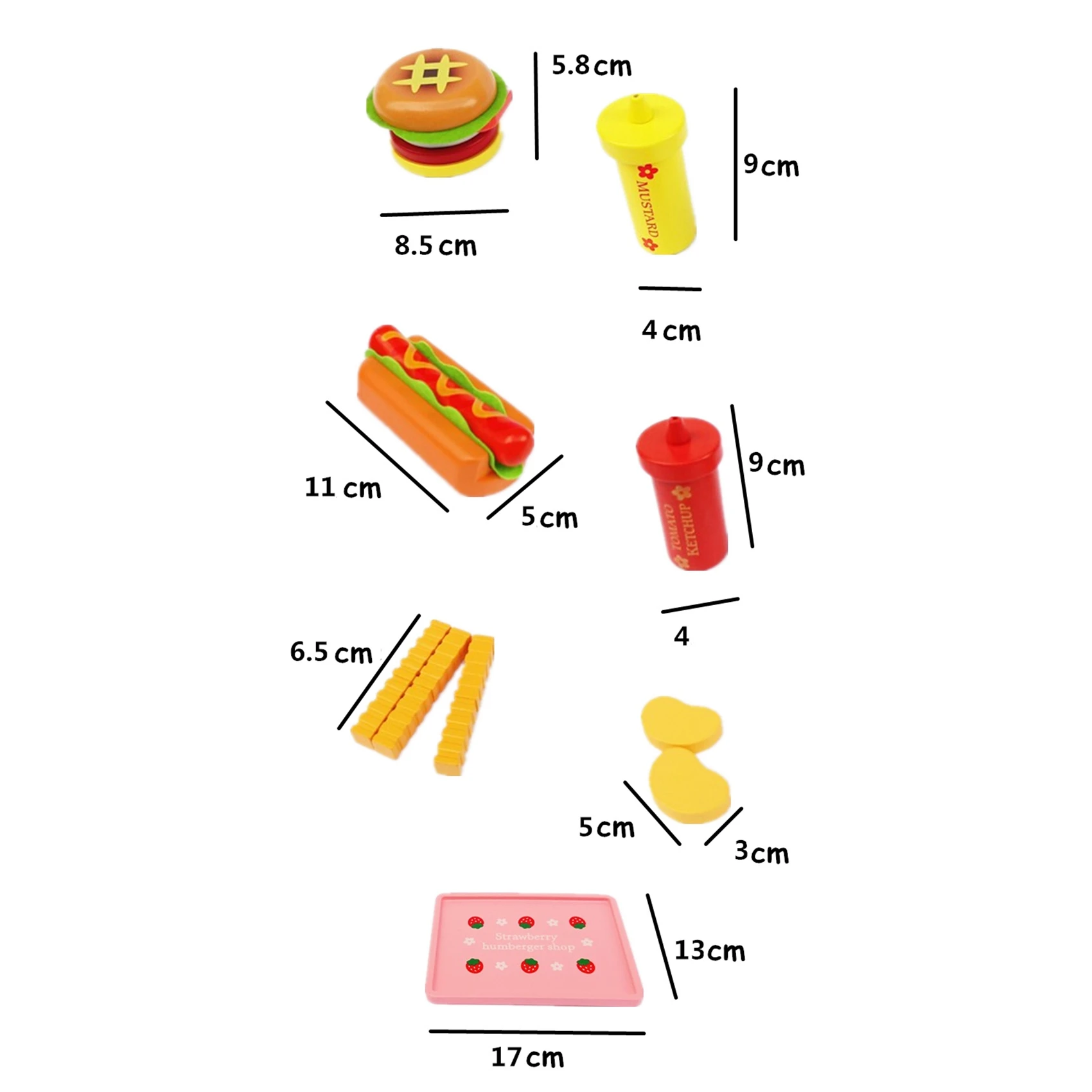 ห้องครัวไม้จําลองสตรอเบอร์รี่แฮมเบอร์เกอร์ชุดของเล่นอาหาร Pretend Playset-French Fries