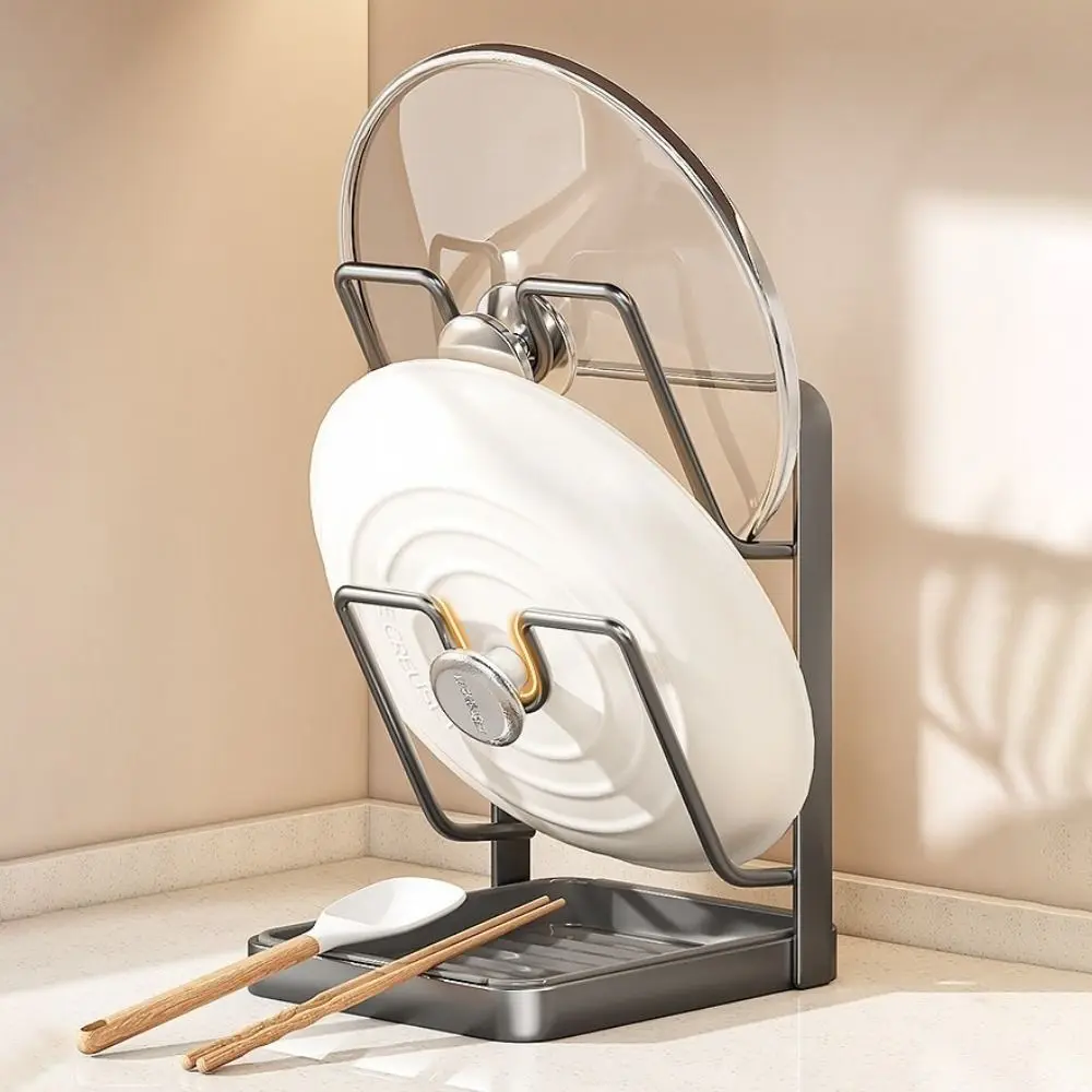 

No Drill Double Layers Pot Lid Rack Anti-slip Space Saving Cutting Board Storage Rack with Drainage Tray Durable