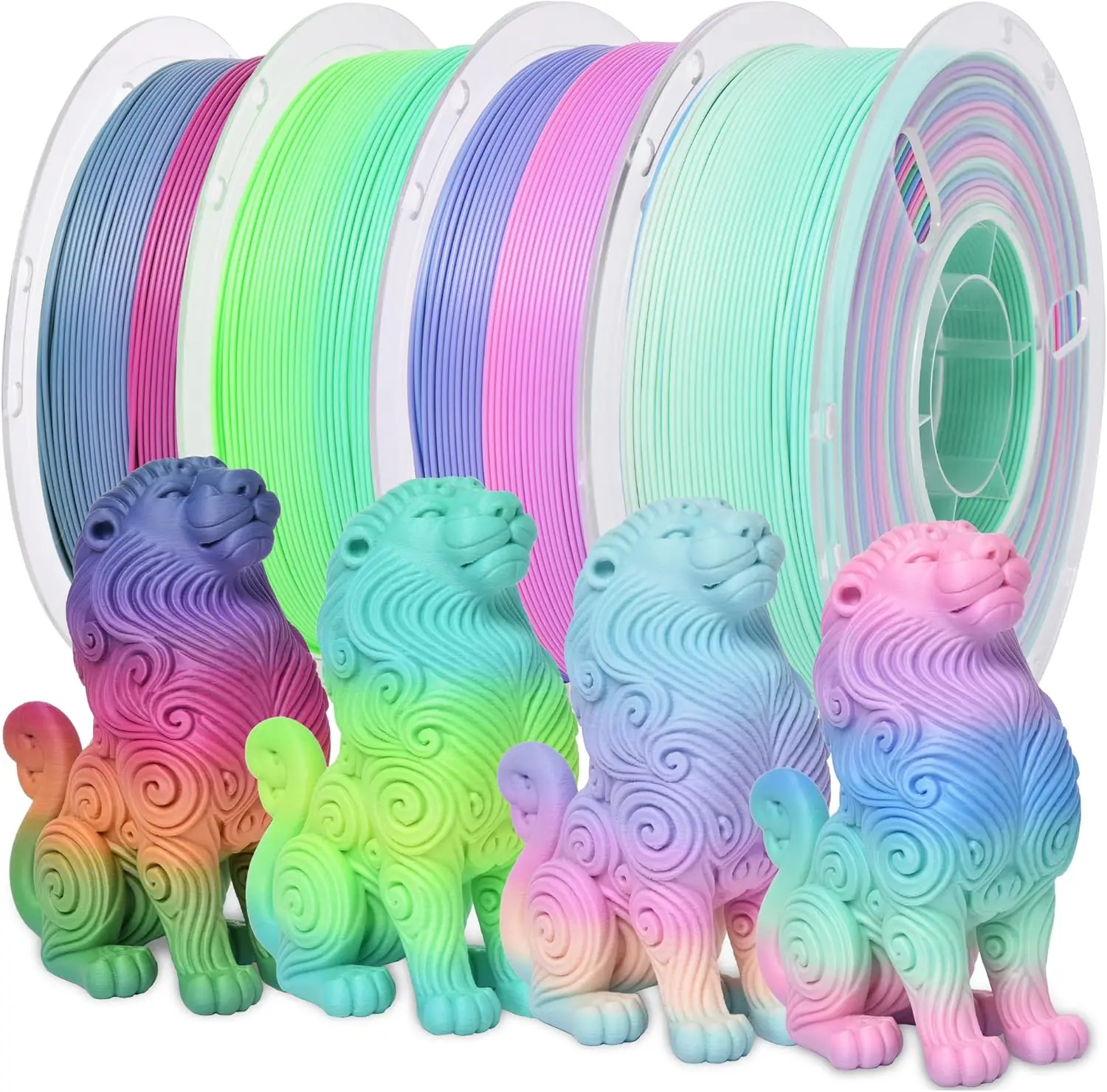 

4 Colors Matte Rainbow PLA 3D Printer Filament Bundle, Fast Color Change, 1.75mm +/-0.02mm, 1kg X4PCS