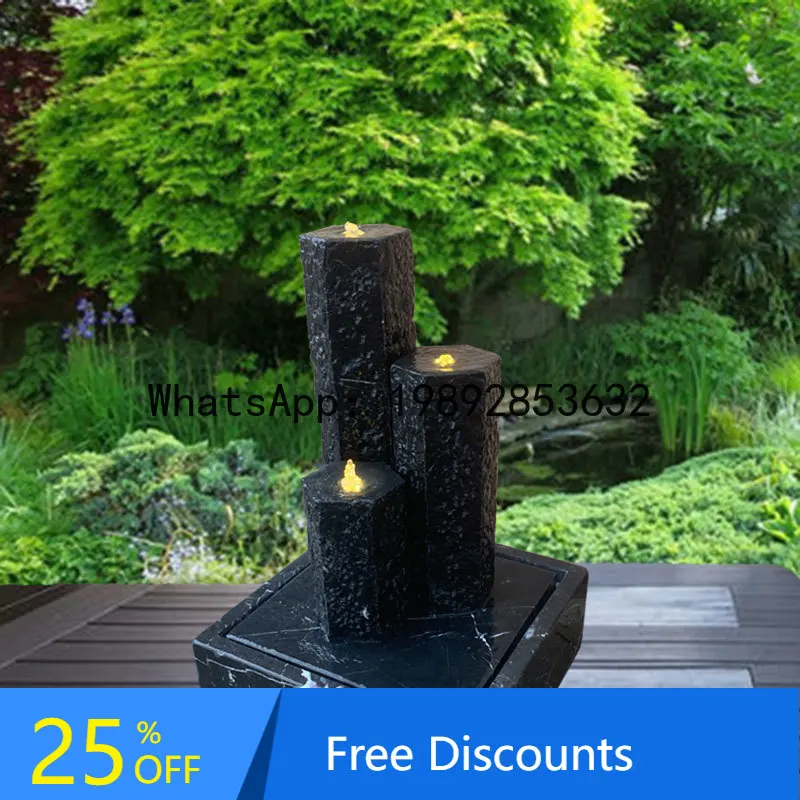 CZ   Courtyard Water Feature Black Mountain Stone Water System Garden Outdoor Fountain Hexagonal Stone Water Pool Landscaping
